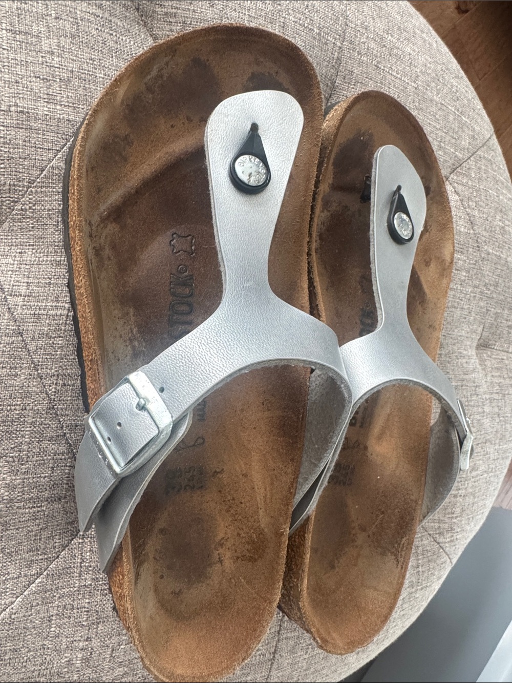 Birkenstock Silver Metallic Thong Sandals with Buckle
